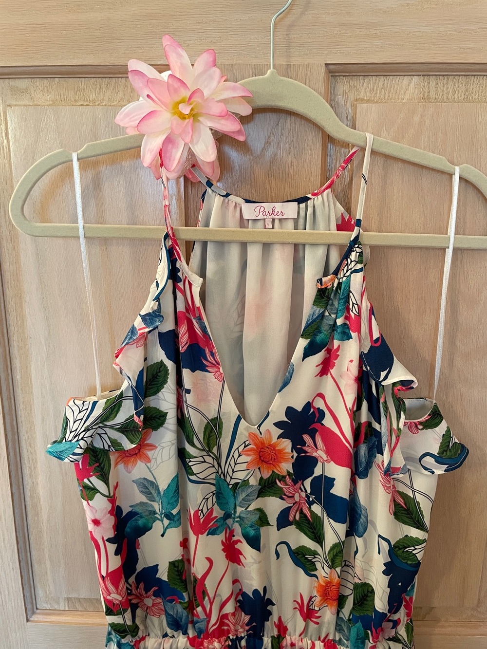 CLEARANCE! Parker Pink Floral High Low Sundress 100% Silk w/Flower Hairclip